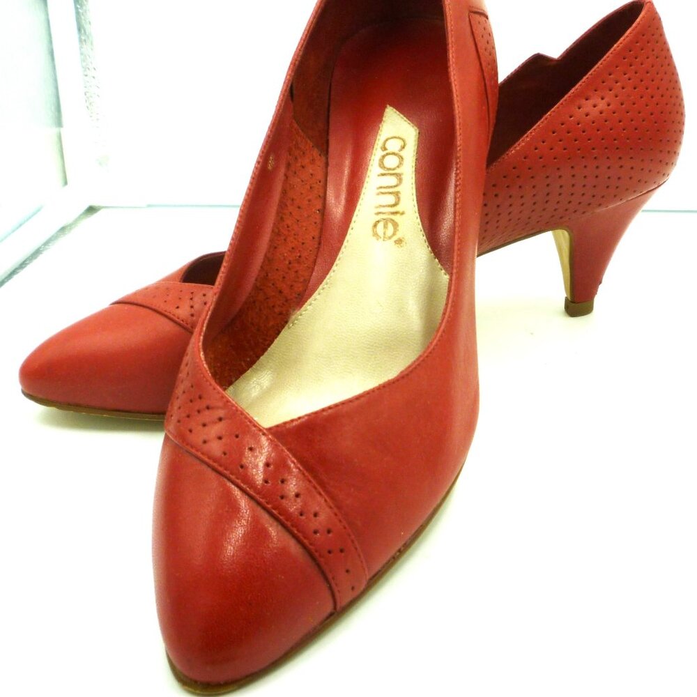 CONNIE CORAL RED LEATHER PUMPS SHOES 7.5